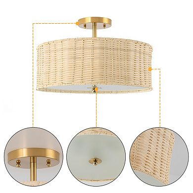 C Cattleya 15.75-Inch Woven Rattan Semi-Flush Mount Ceiling Light