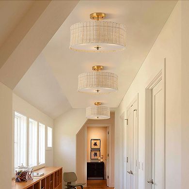 C Cattleya 15.75-Inch Woven Rattan Semi-Flush Mount Ceiling Light