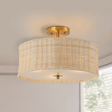 C Cattleya 15.75-Inch Woven Rattan Semi-Flush Mount Ceiling Light