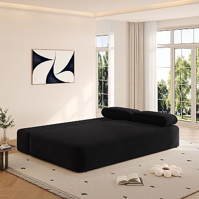 78.7" Frameless Sofa Corduroy Sofa,2-in-1 Convertible Floor Sofa Bed with 3 Pillows