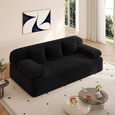 78.7" Frameless Sofa Corduroy Sofa,2-in-1 Convertible Floor Sofa Bed with 3 Pillows