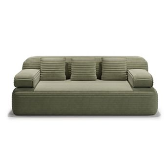 78.7" Frameless Sofa Corduroy Sofa,2-in-1 Convertible Floor Sofa Bed with 3 Pillows