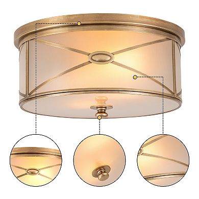 C Cattleya 11.75-Inch Brass Flush Mount with Frosted Glass Shade