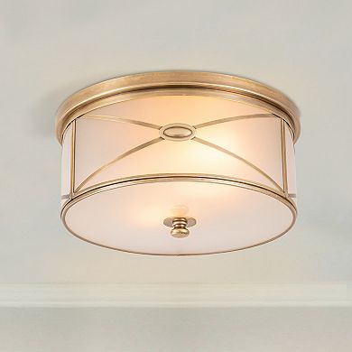 C Cattleya 11.75-Inch Brass Flush Mount with Frosted Glass Shade