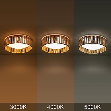 C Cattleya 14.25-Inch LED Rattan Flush Mount with Color Changing 3000K/4000K/5000K
