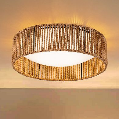 C Cattleya 14.25-Inch LED Rattan Flush Mount with Color Changing 3000K/4000K/5000K
