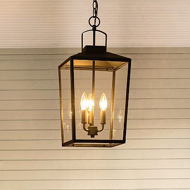 C Cattleya 3-Light Black Outdoor Pendant Light with Glass Shade
