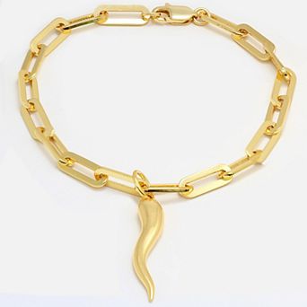 ITALIAN HORN CHARM BRACELET - 18K GOLD VERMEIL