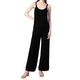 Women's 2 pc Loungewear Set, Soft Knit Cami Top, Drawstring Wide Leg Pants