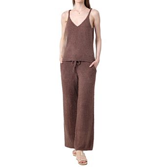 Women's 2 pc Loungewear Set, Soft Knit Cami Top, Drawstring Wide Leg Pants