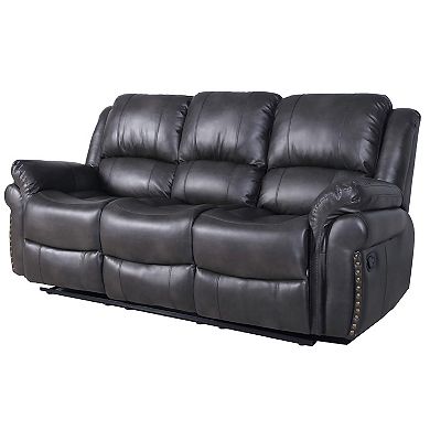 3 piece set of Recliner, 2-seater & 3 seater sofa with Console, Drop-Down Table and Cupholders