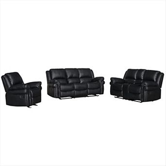 3 pc set of Recliner, 2-seater & 3 seater sofa with Console, Drop-Down Table and Cupholders