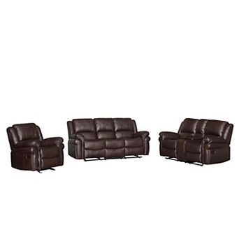 3 pc set of Recliner, 2-seater & 3 seater sofa with Console, Drop-Down Table and Cupholders