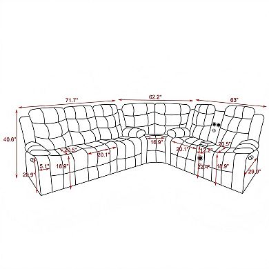 Faux Leather Reclining Sectional with LED Lighting & Bluetooth Speaker