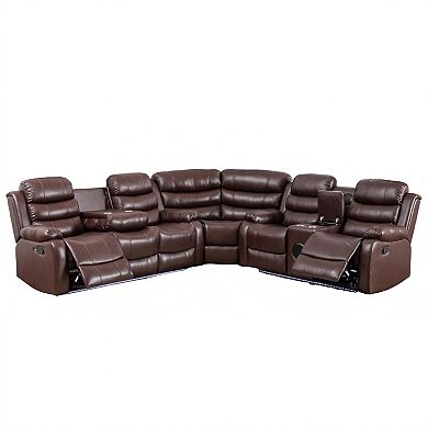Faux Leather Reclining Sectional with LED Lighting & Bluetooth Speaker