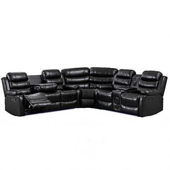 Faux Leather Reclining Sectional with LED Lighting & Bluetooth Speaker