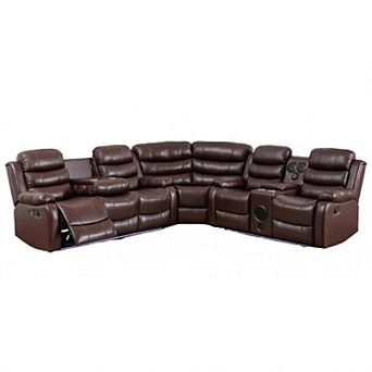Faux Leather Reclining Sectional with LED Lighting & Bluetooth Speaker