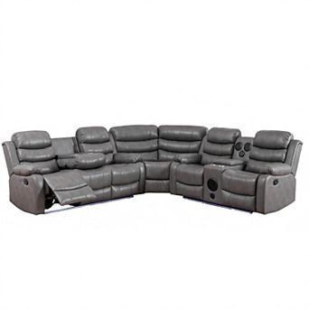 Faux Leather Reclining Sectional with LED Lighting & Bluetooth Speaker