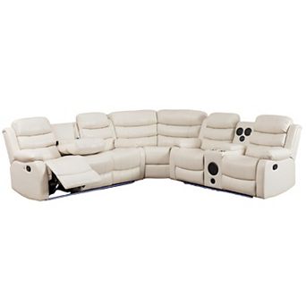 Faux Leather Reclining Sectional with LED Lighting & Bluetooth Speaker