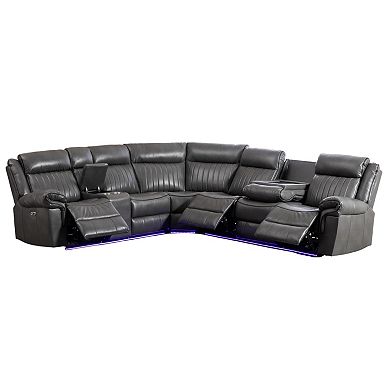 Faux Leather L-Shaped Power Recliner Sofa with LED Lighting