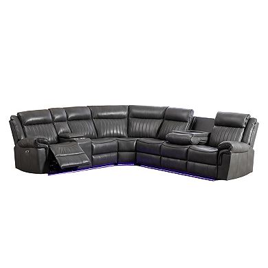 Faux Leather L-Shaped Power Recliner Sofa with LED Lighting