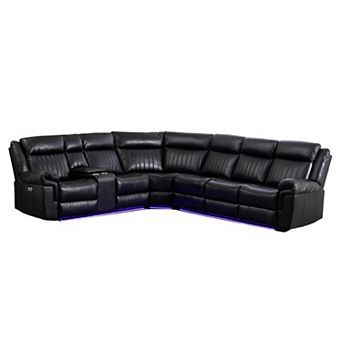 Faux Leather L-Shaped Power Recliner Sofa with LED Lighting