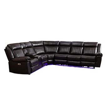 Faux Leather L-Shaped Power Recliner Sofa with LED Lighting