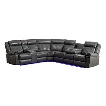 Faux Leather L-Shaped Power Recliner Sofa with LED Lighting