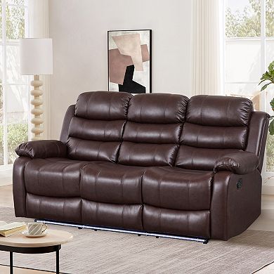 77.17'' Faux Leather Manual Reclining Sofa With LED Lighting & Cup Holders