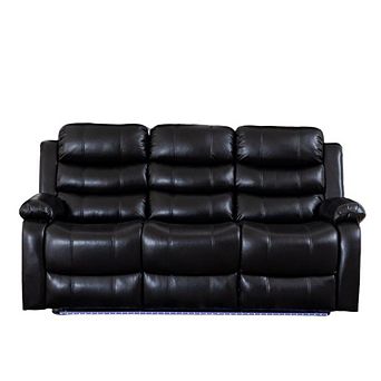 77.17'' Faux Leather Manual Reclining Sofa With LED Lighting & Cup Holders