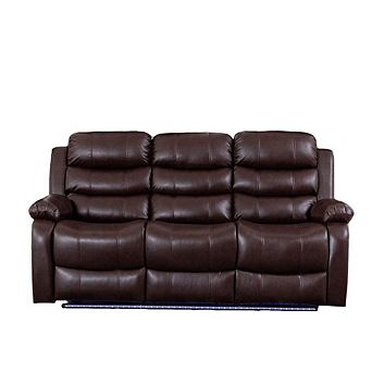 77.17'' Faux Leather Manual Reclining Sofa With LED Lighting & Cup Holders