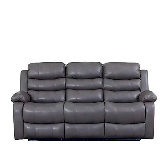 77.17'' Faux Leather Manual Reclining Sofa With LED Lighting & Cup Holders