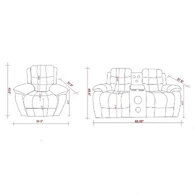 2-Piece Manual Recline Functional Sofa Set