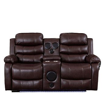68.89'' Faux Leather Manual Reclining Home Theater Loveseat With LED Lighting