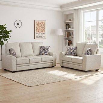 2 pc Tech Fabric Living Room Set With Loveseat And Sofa