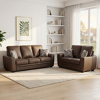 2 pc Tech Fabric Living Room Set With Loveseat And Sofa