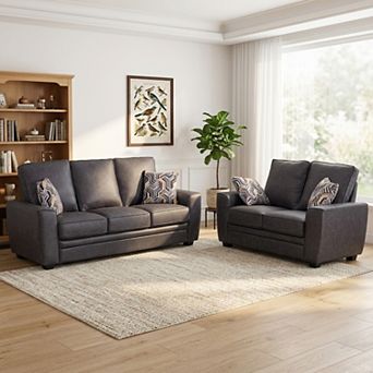 2 pc Tech Fabric Living Room Set With Loveseat And Sofa