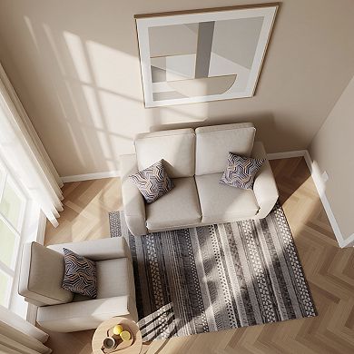 Modern Tech Fabric Accent Chair and Loveseat Set with Pillows