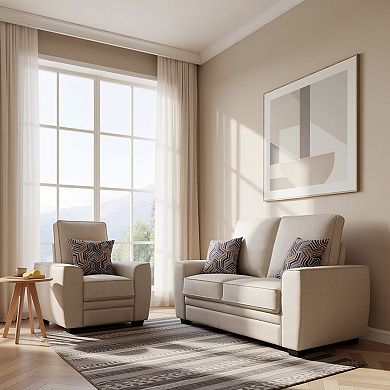 Modern Tech Fabric Accent Chair and Loveseat Set with Pillows