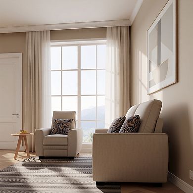 Modern Tech Fabric Accent Chair and Loveseat Set with Pillows