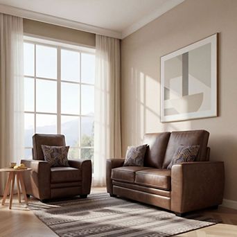 Modern Tech Fabric Accent Chair and Loveseat Set with Pillows
