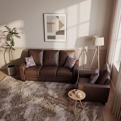 Modern Tech Fabric Accent Chair and 3-Seater Sofa Set with Pillows