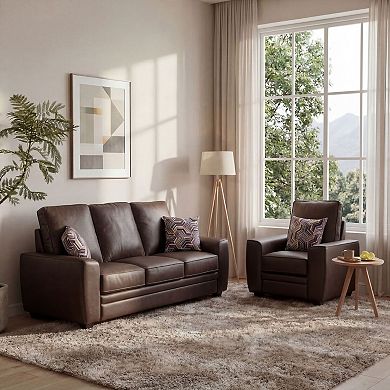 Modern Tech Fabric Accent Chair and 3-Seater Sofa Set with Pillows