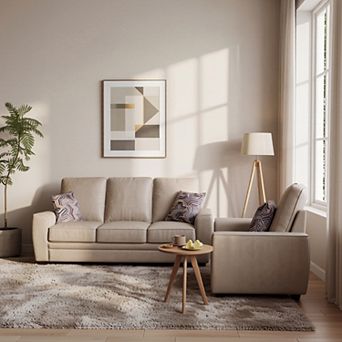 Modern Tech Fabric Accent Chair and 3-Seater Sofa Set with Pillows