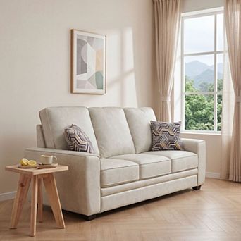 80.3" Modern Leathaire Sofa with Two Pillows, Upholstered Couch for Living Room, Bedroom