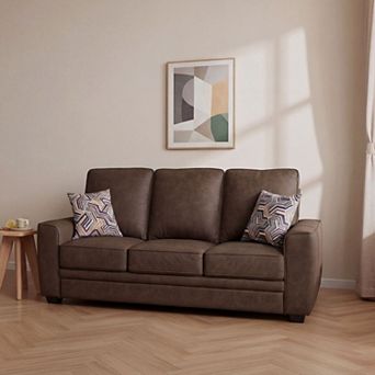 80.3" Modern Leathaire Sofa with Two Pillows, Upholstered Couch for Living Room, Bedroom