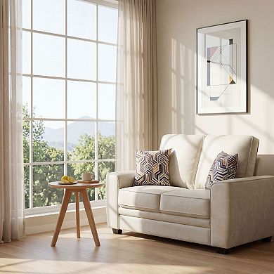 58.3" Modern Tech Fabric Loveseat with Two Pillows, Upholstered Couch for Living Room, Bedroom