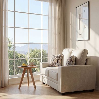 58.3" Modern Tech Fabric Loveseat with Two Pillows, Upholstered Couch for Living Room, Bedroom