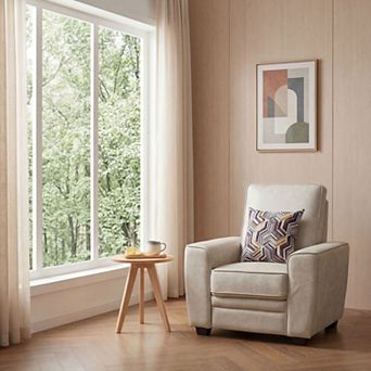 Modern Tech Fabric 36.6" Accent Chair with Geometric Pillow, Armchair for Living Room or Bedroom