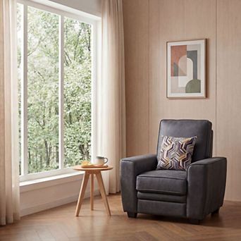 Modern Tech Fabric 36.6" Accent Chair with Geometric Pillow, Armchair for Living Room or Bedroom
